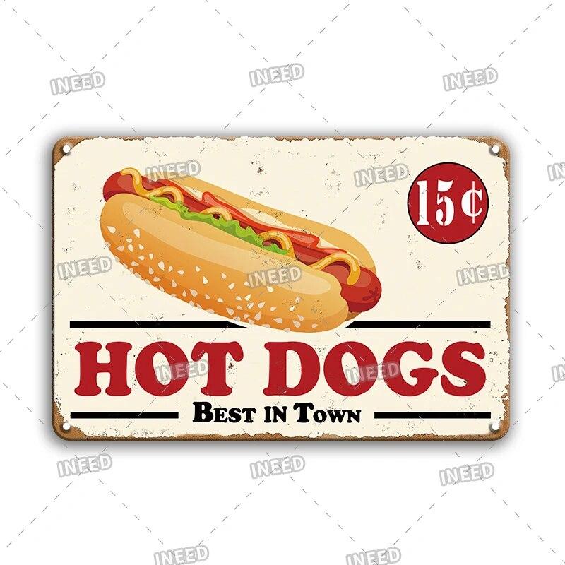 Pizza Zone Metal Poster Tin Plate Ice Cream Hot Dog Vintage Kitchen Iron Painting For Restaurant Party Home Wall Decoration