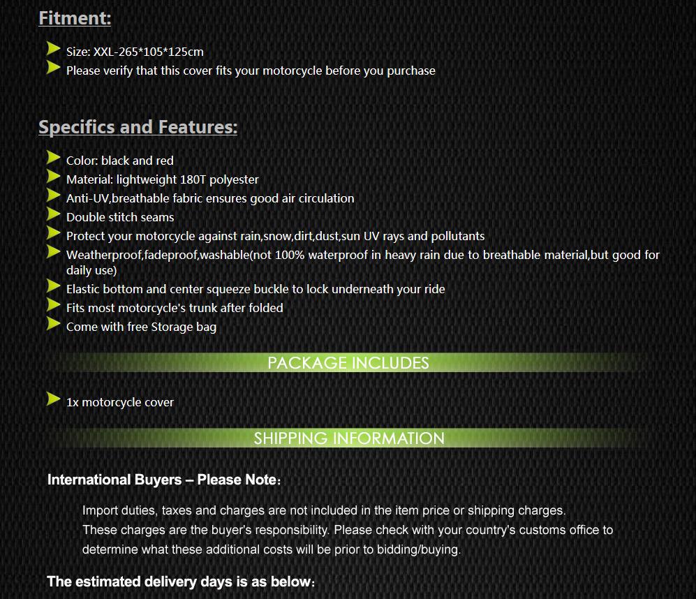 XXL Black/Red Waterproof Motorcycle Cover For Harley Dyna Sportster Softail Street Bob IRON Low Rider Custom XL883 XL1200