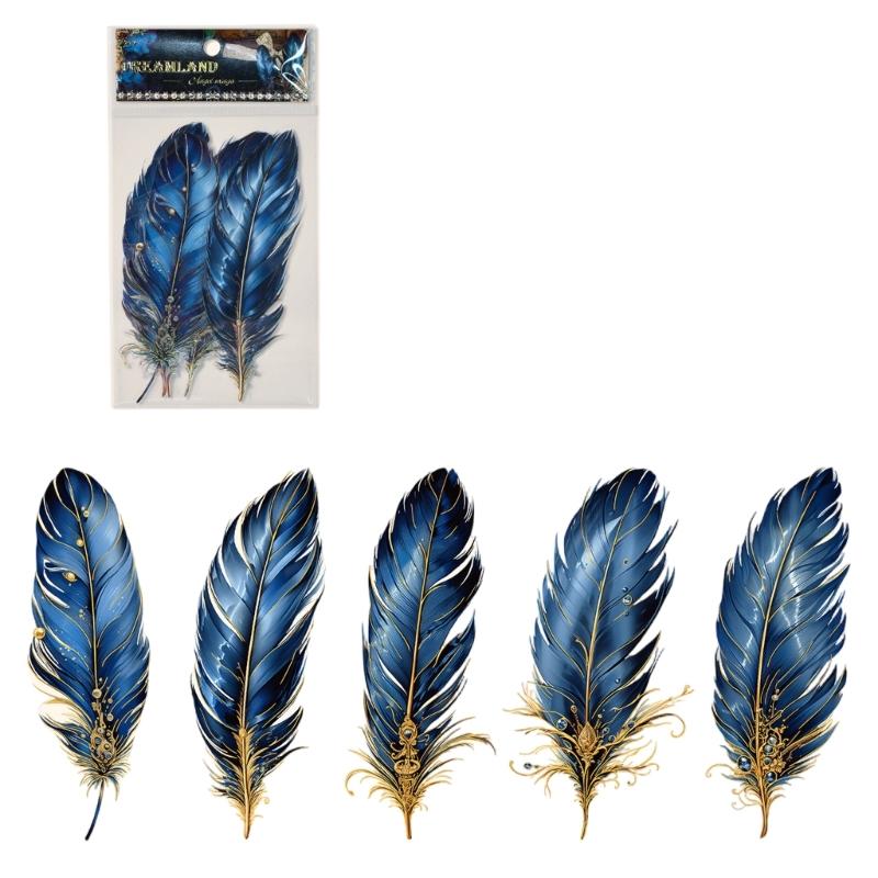 5Pcs Retro Feather PET Sticker Aesthetic Decorative Sticker For Journal Photo Album Scrapbooking Phone Case Wrapping