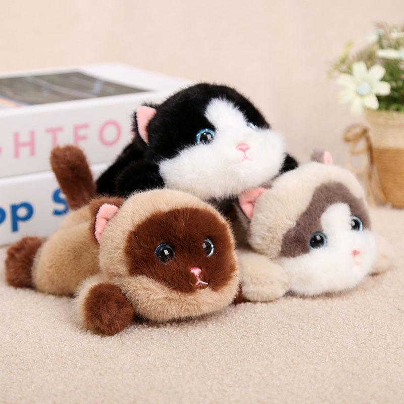 Yilong Square Dummy Lie Meow Kitten Doll Pendant Keychain Plush Toy Polyester PP Cotton Filling 18cm Unisex