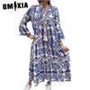 Женская мода лето весна цветочный принт с длинным рукавом V-образным вырезом повседневные платья