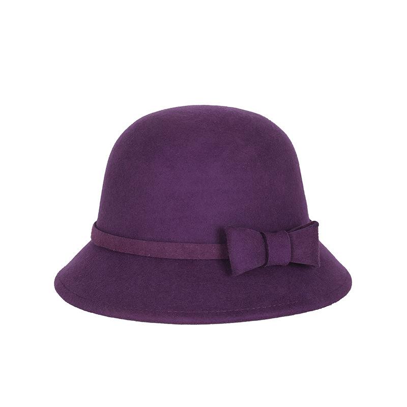 Hat Ladies felt hat autumn and winter new pure wool bow woolen basin hat strength one piece