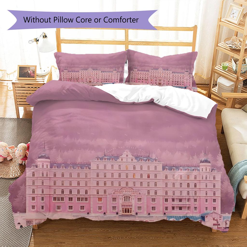 Budapesthotel Pattern Bedding Quilt Set Quilt Cover Pillowcase Home Decoration Birthday Gift (1 * duvet cover + 2 * pillowcase, without core)