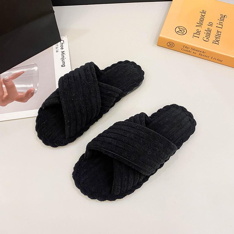 2024 зимние женские повседневные домашние тапочки вельветовые пушистые туфли тапочки с перекрестным дизайном женские мягкие теплые плюшевые тапочки