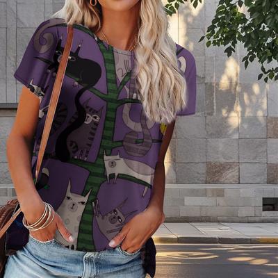 Женская летняя футболка с принтом кота в стиле ретро, футболки с коротким рукавом, повседневные топы с принтом