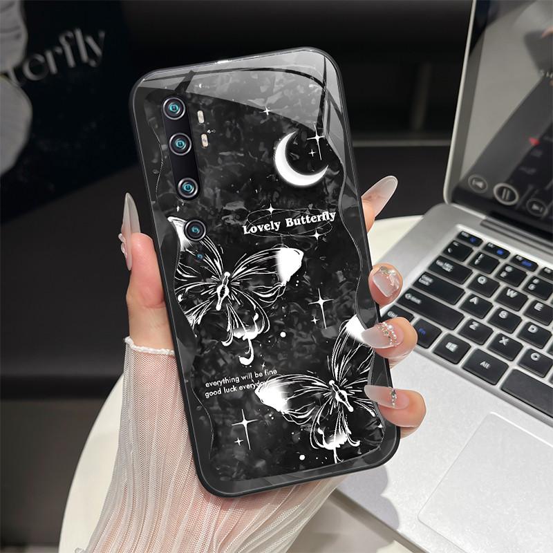 Tempered Glass Hard Phone Case For Xiaomi Mi Note 10 CC9 CC9E 9T 9 SE Lite A3 Redmi K20 Pro Luxury Butterfly Shockproof Cover