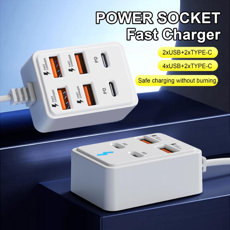 Высокоскоростная USB-зарядка на 4/6 портов, Быстрая зарядка нескольких устройств, Планшеты и Телефоны, Настольное/Настенное зарядное устройство, Двухрядное интеллектуальное распределение