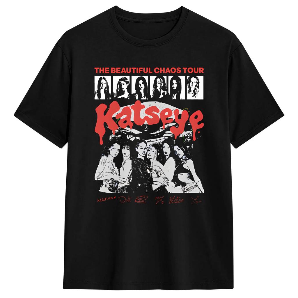 Funny Katseyes TShirt For Unisex Round Collar 100 Cotton T Shirts The Beautiful Chaos Tour Girl Short Sleeve Summer Clothing