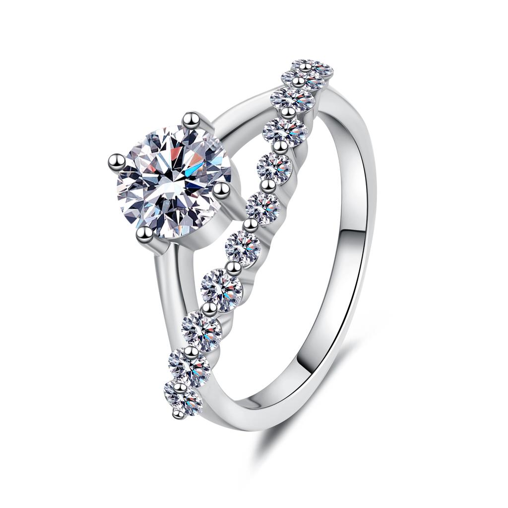 925 Sterling Silver Moissanite Crown Ring Cut Center Stone Pave Band Trendy Rhodium Plated Wedding Promise Jewelry for Women