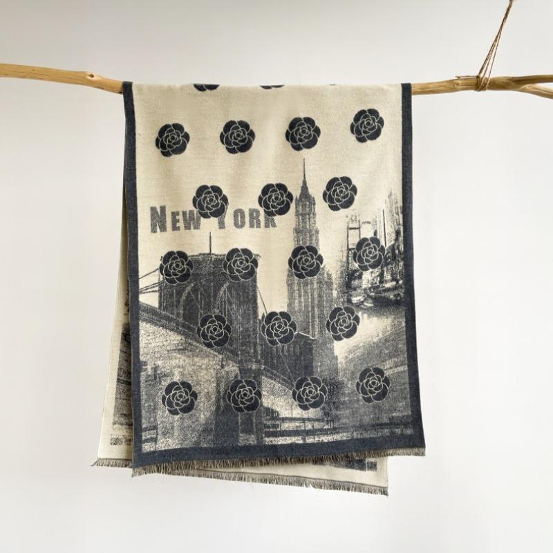 Autumn and Winter New Imitation Cashmere Castle Camellia Scarf Retro Thickened Warm Scarf Shawl with Windproof Scarf