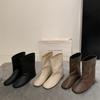 French minimalist sleeve round head high boots new flat bottom square head loose knight boots women's knee boots