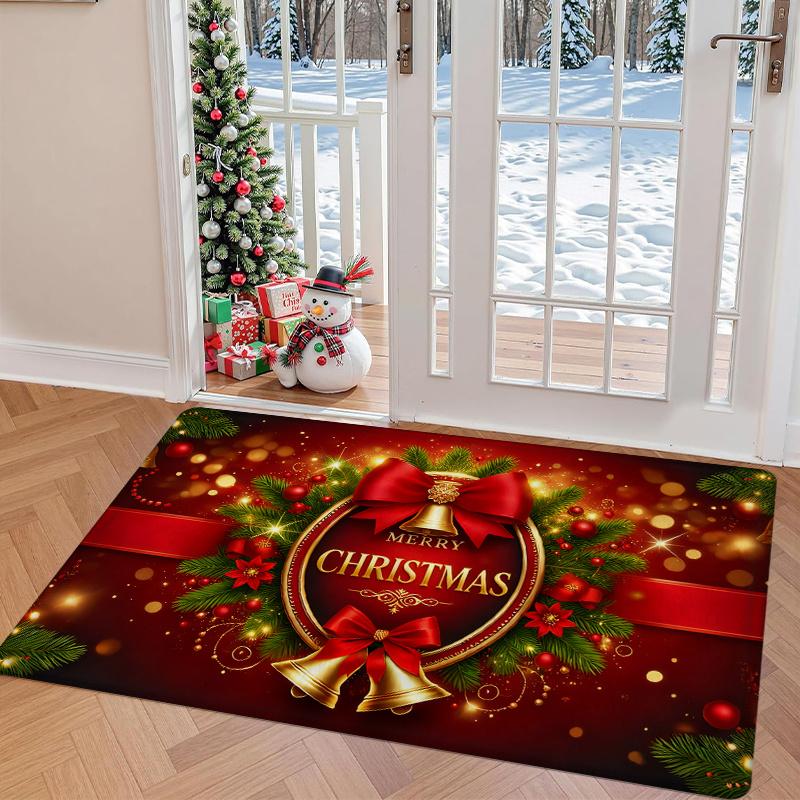 1pc Merry Christmas Welcome Doormat, Christmas New Year Decorative Gift Mat, Flannel 1.2cm Thick, Indoor Outdoor Entryway Foot Mat, Household Absorben