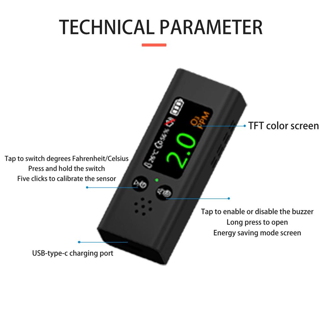 Портативный газоанализатор озона 3-в-1 O3 / Температура / Влажность Тестер качества воздуха Бытовой монитор газа O3 Зарядка от USB