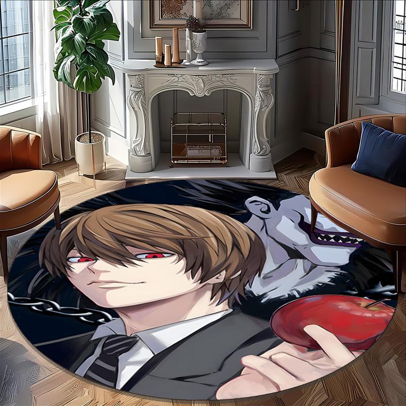 1pc D-Death Note Carpet, Round Rug, Comfortable, Suitable for Entryways, Living Rooms, Office, And Bedrooms, Christmas Decoration