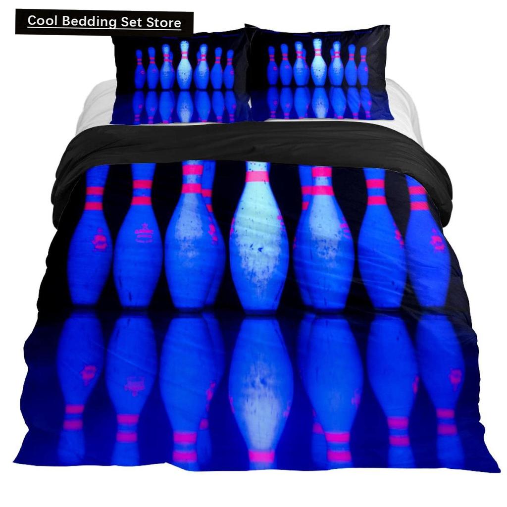 Bowling King Queen Double Duvet Cover Teens Sports Games Theme Bedding Set Starry Sky Comforter Cover Blue Polyester Quilt Cover