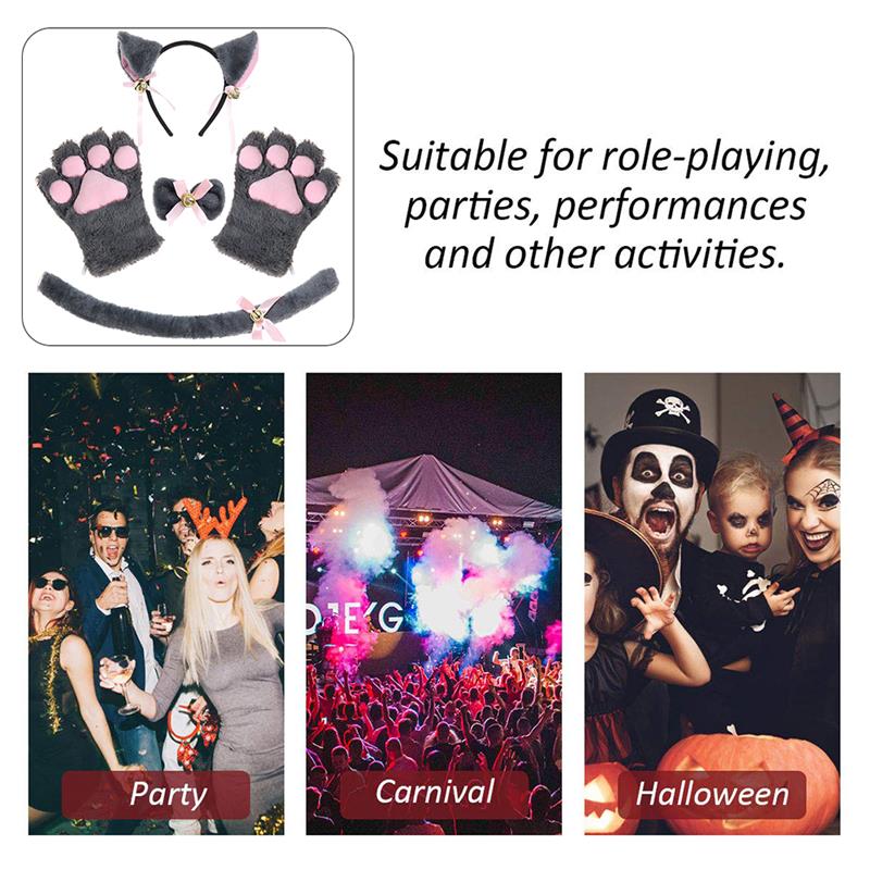 Набор костюмов для косплея кота, хвост котенка, уши, воротник, лапы, перчатки, комплект для Хэллоуина, аксессуары, повязка для волос, повязка для волос с ушками Neko, фэнтези-набор