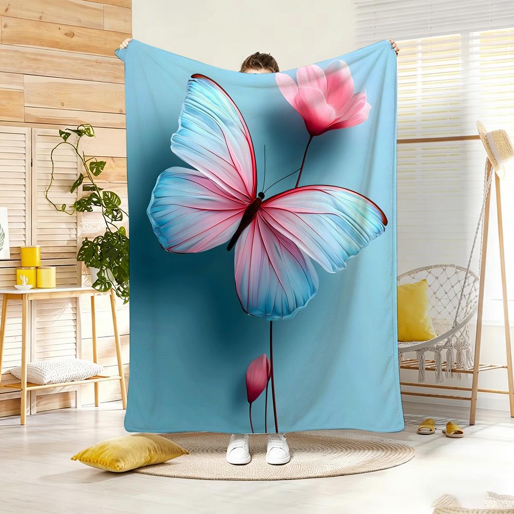 Art Graphic butterfly Throw Lightweight 240g Flannel Blanket Soft Skin-friendly for Summer Cooling