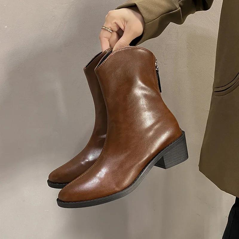 Модные женские ботильоны из мягкой кожи с острым носком, зимние женские модные короткие ботильоны из искусственной кожи с застежкой-молнией сзади, нарядные ботинки в стиле ретро
