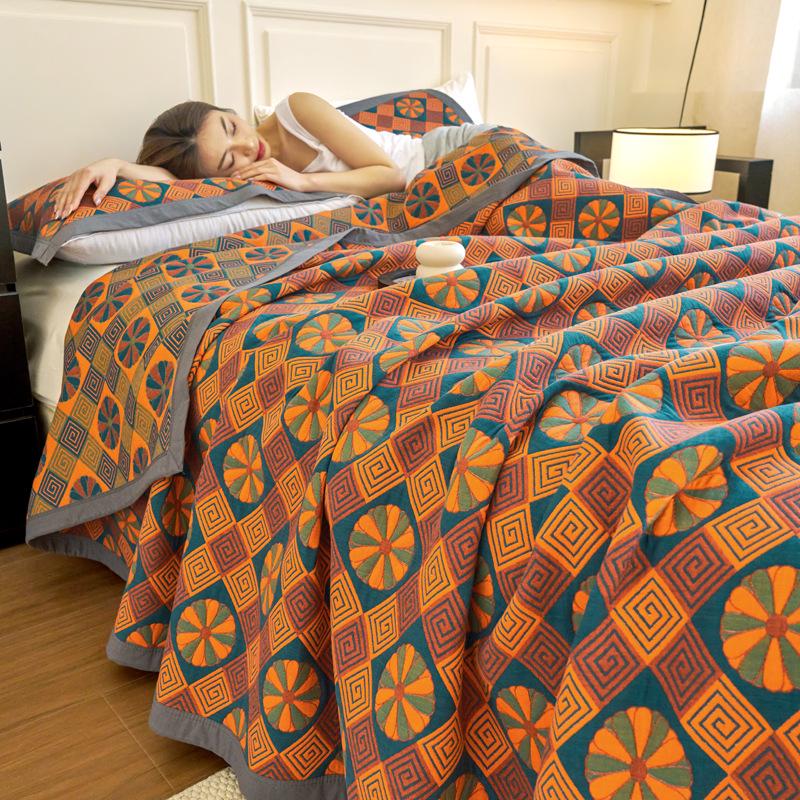 All-Cotton Yarn-Dyed Jacquard Gauze Blanket - Soft, Skin-Friendly Four-Season Bedspread