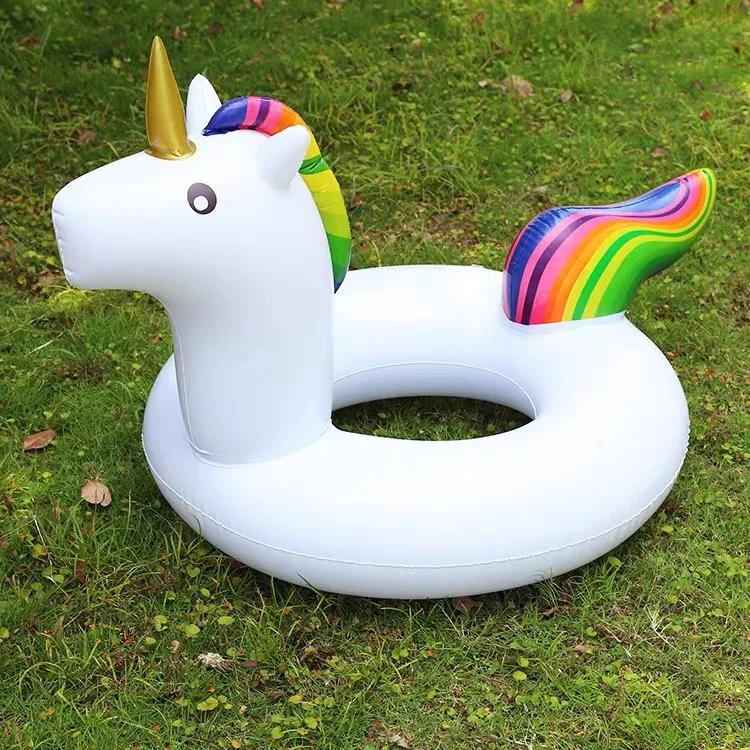 Summer Pool Inflatable Toys Cartoon Unicorn Shape Swimming Ring Toys for Kids Adults PVC Thickened Air Beach Party Water