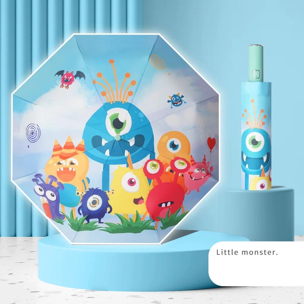 Fully Automatic Umbrella Creative Children's Cartoon Digital 8 Bone Three Fold Special Sun Umbrella