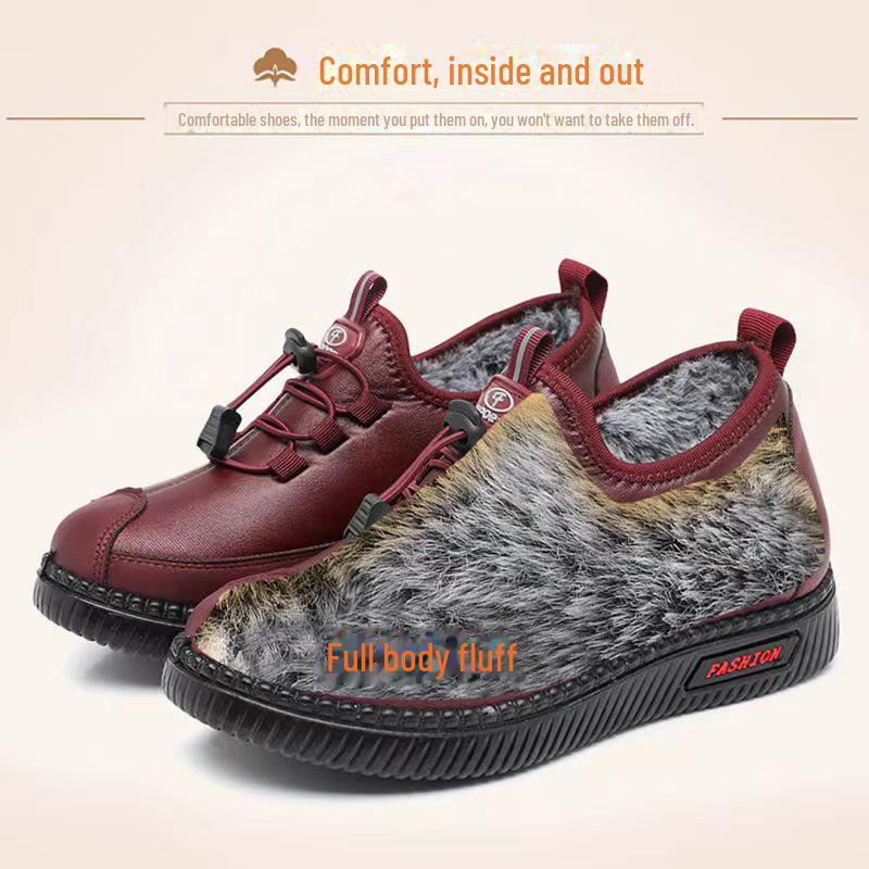 Зимние нескользящие хлопковые ботинки 2023 года для женщин — теплые, из толстого бархата, идеально подходят для людей среднего и пожилого возраста.