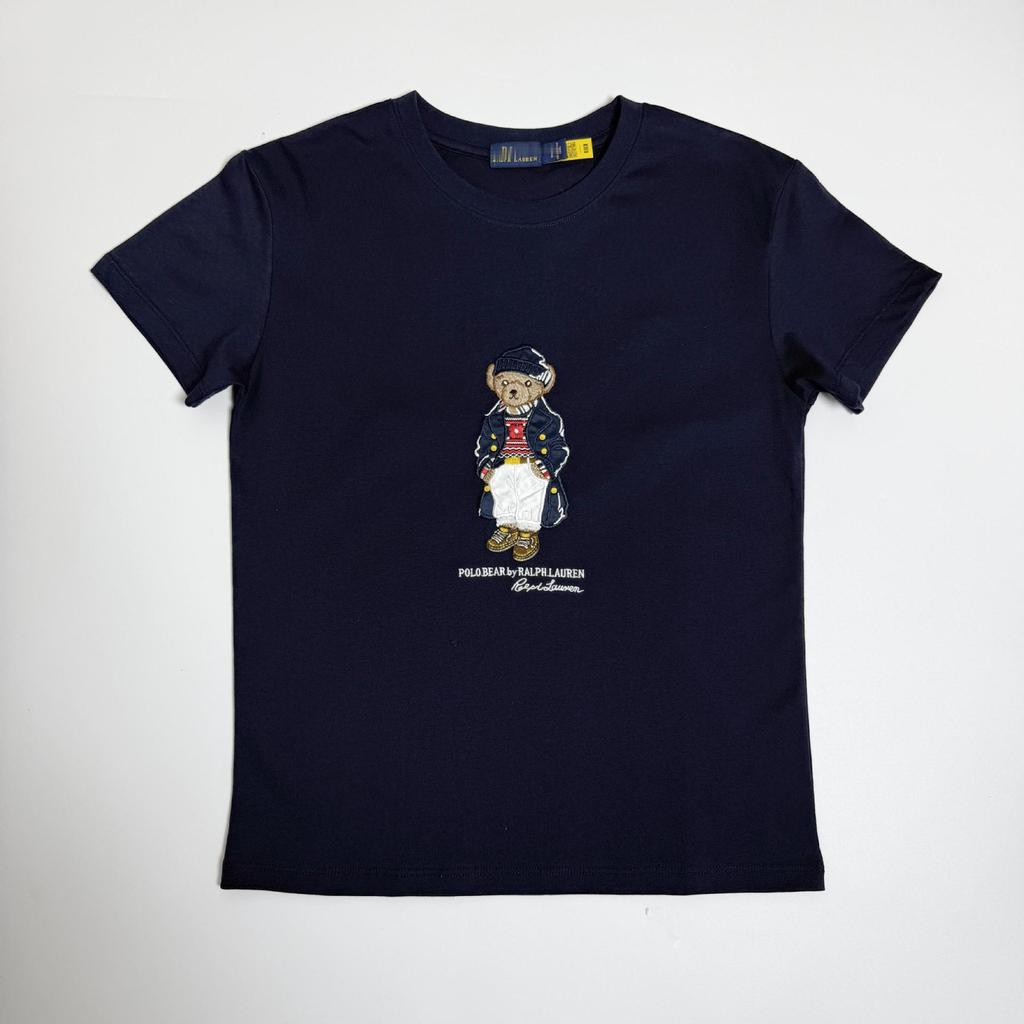 RL High-Quality Scannable Little Bear Embroidered Cotton T-Shirt with Round Hat, Windbreaker Insert Pocket, Short Sleeve - 25 New Styles