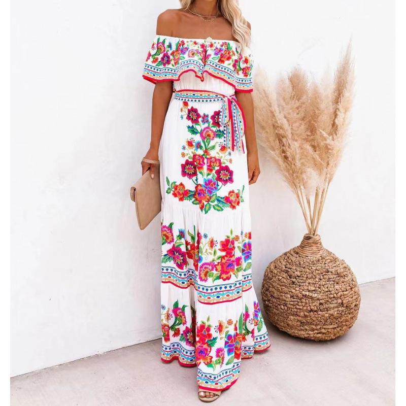 Bohemian Floral Chiffon Maxi Dress - Women's Beach Vacation Style