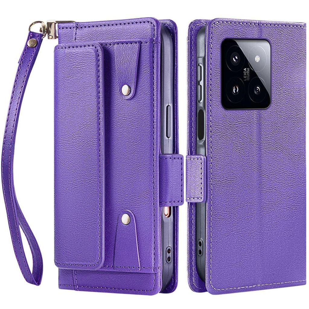 Винтажный кошелек с текстурой личи и чехол для телефона для Xiaomi 14 Pro, многослотовый, с откидной крышкой, подставкой, защитный чехол