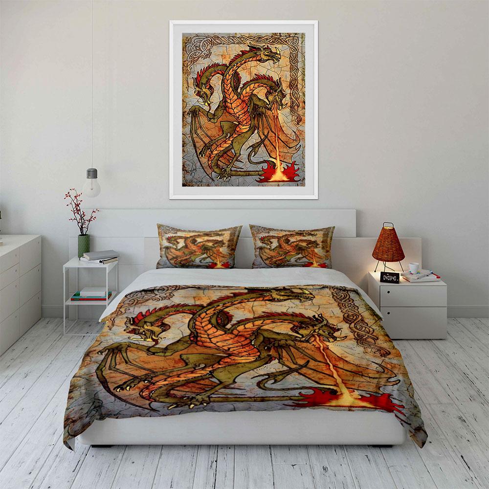 Three-headed dragon motif. Bedding sets Duvet cover sets Duvet covers Pillowcases(1 * Duvet Cover 2 * Pillowcases without duvet insert)