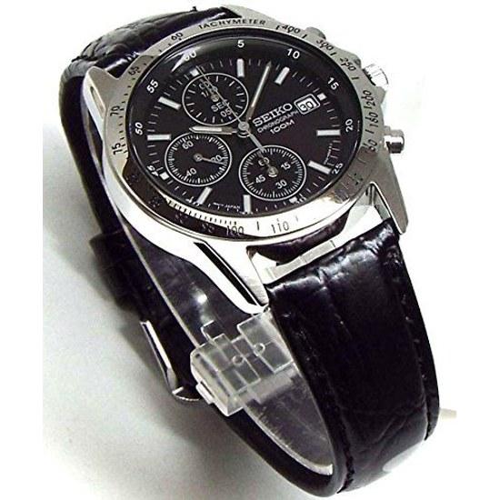 Chronograph wristwatch genuine leather belt set domestic Seiko authorized distribution black SND367P1