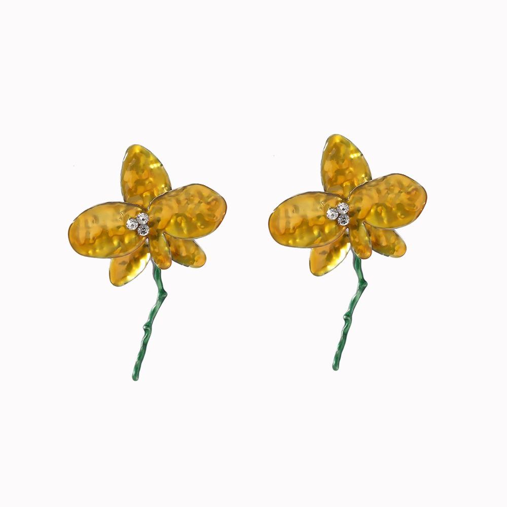 Vintage Raised Flower Shape Metal Earrings Drop Oil Stud Earrings Jewelry Accessories