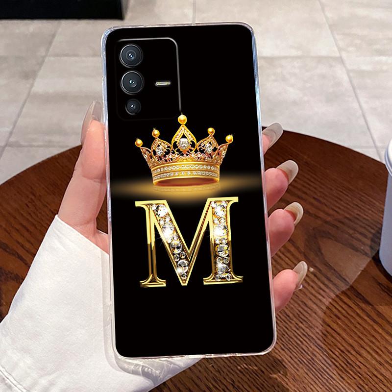 Для Vivo V23 Pro Новый Корона Буква Розовый Блестящий От А до Я Чехол для Телефона для Пары Для Vivo V23 Pro Прозрачный ТПУ Ударопрочный Мягкий Чехол
