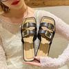 Slippers Women's Outer Wear Summer New Square Head One-word Drag Casual Flat Bottom Non-slip Beach Cool Slippers