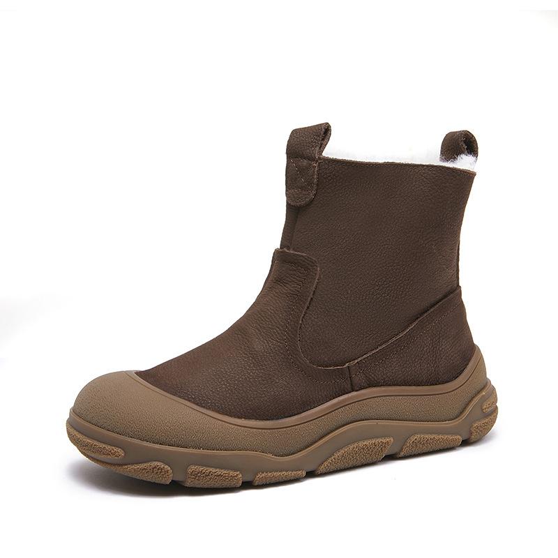 Johnature Ботинки из натуральной кожи и шерсти, теплые, с круглым носком, на толстой подошве, с боковой молнией, женские короткие ботинки в стиле ретро