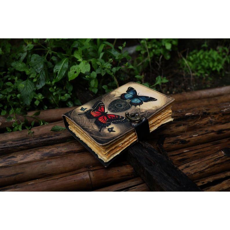 Кожаный журнал Бабочка Кожаный блокнот для записей Скетчбук пустая книга заклинаний книга стихов Книга путешествий для мужчин и женщин Подарок