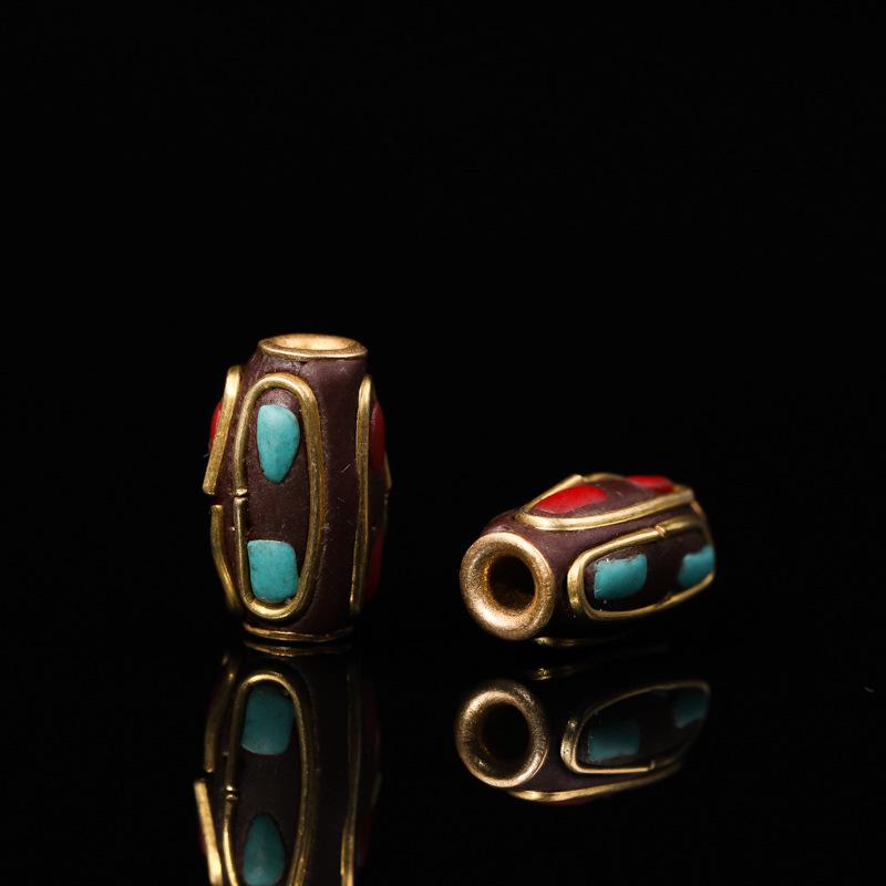 Nepal Six-Syllable Mantra Brass-Inlaid Spacer Beads for DIY Buddhist Rosary