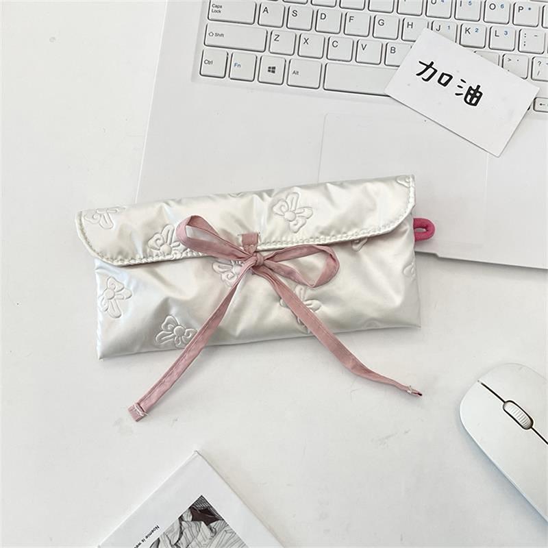 Милый стеганый бант Любовь клапан Органайзер пенал Кошелек для монет Девичья косметичка Женская портативная сумка для хранения мелочей Подарок