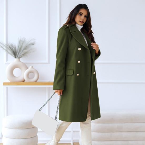 Women Winter Overcoat Turn-down Collar Pockets Pure Color Double-breasted Cardigan Loose Fit Coat