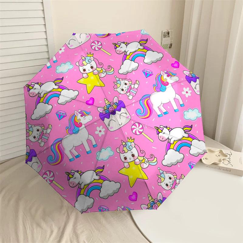 1PC Unicorns Clouds Umbrella-8-Rib Reinforced Portable Folding Travel Suitable for All Seasons Outdoor Daily Use -J0339