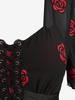 Rosegal Plus Size Rose Flower Вышитый сетчатый люверсы шнуровка асимметричный 2 в 1 Топ