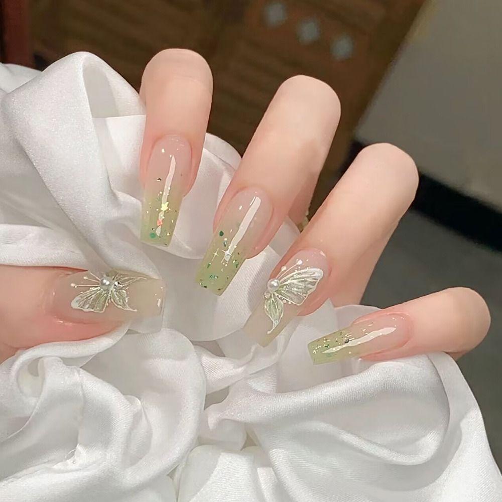 24/30PCS Cat Eye Gradient False Nail Flower Butterfly Love Nail Tips Press on Nails  for Women Girl