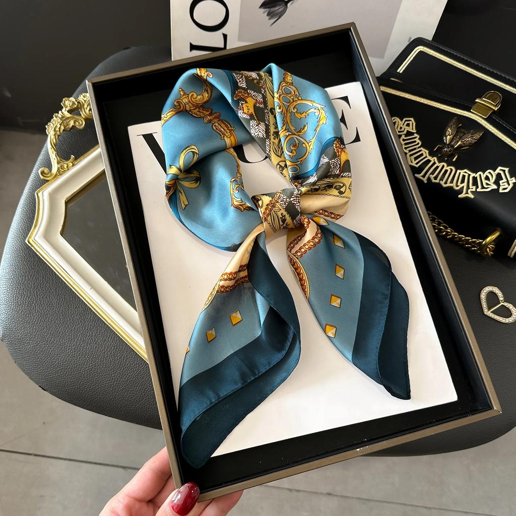 Luxury Square Silk Scarf for Women Hijab Hair Bands Neckerchief Female Satin Shawl Ribbon Headband Fashion Wraps Bandana