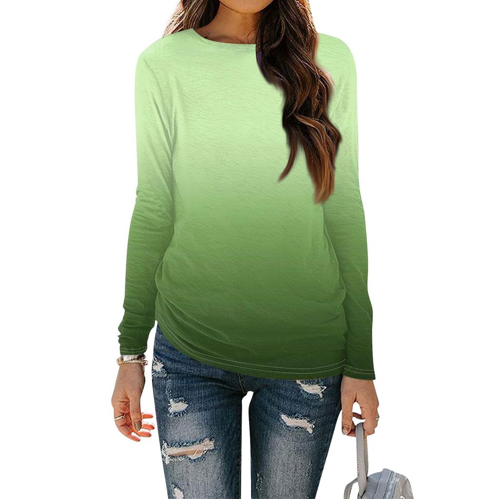 Womens Long Sleeve Round Neck Shirts Basic Tee Casual Top Fall Trendy Tunic Outfits Fitted T Shirts