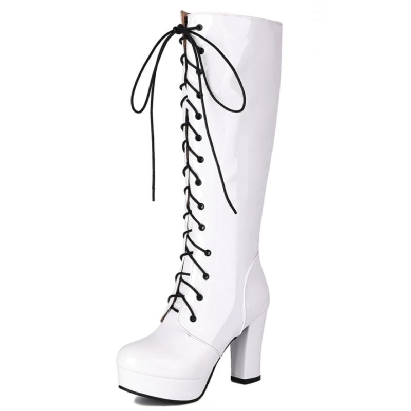 Red High Knee Boots Women Platform Sexy Luxury Gold Silver Blue Heels Women's Winter High Boot Party Shoes Ladies Large Size 46