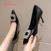 Модные туфли-лодочки на высоком каблуке-шпильке 8 см с хрустальной пряжкой Aphixta, из черной замши, сексуальная женская обувь с острым носком для вечеринок, супер большой размер 45