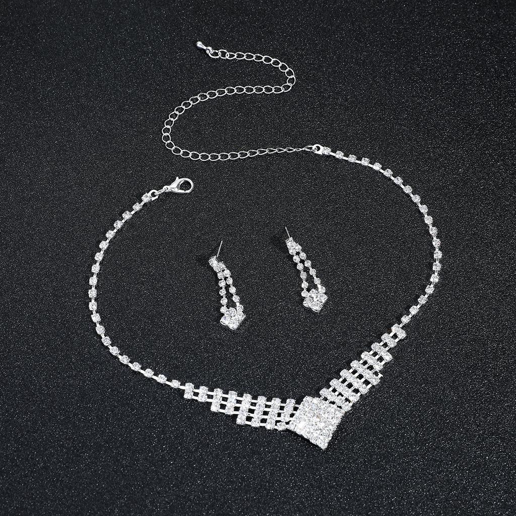 Аксессуары для свадебного вечернего платья, изысканный комплект серег с бриллиантовым колье, квадратные геометрические свадебные украшения для женщин