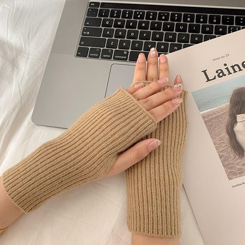 Women Long Fingerless Gloves Knitted Mitten Hand Warmers Winter Warm Wool Knitting Half Finger Gloves Unisex Arm Sleeve