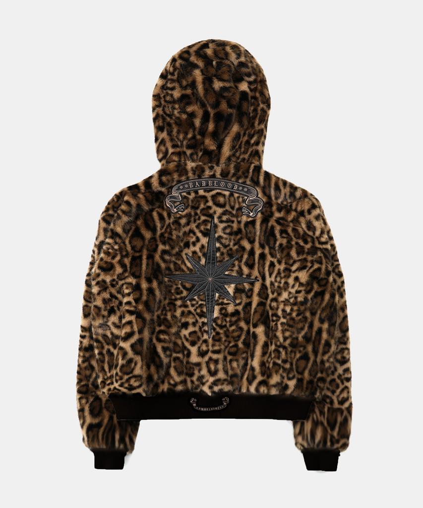 Badblood Mystic 11 Reversible Fur Hooded Jacket - Black/Brown Leopard