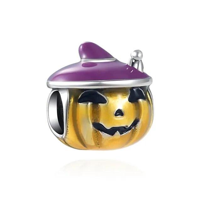 New 925 Silver Halloween Pumpkin Head Charm Pumpkin Car Bead Pendant Necklace Amulet Women Jewelry